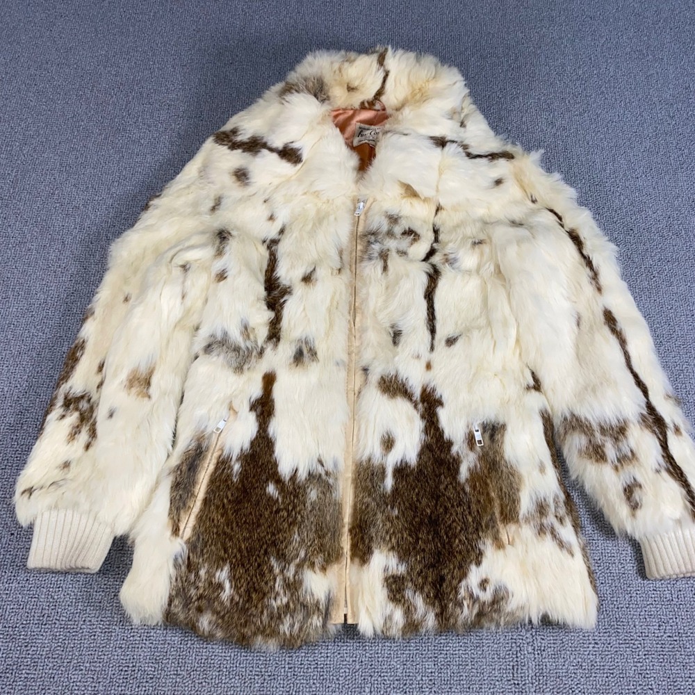 Vintage Fur Couture Beverly Hills Women's M Rabbit Fur Jacket Brown Cream 70s